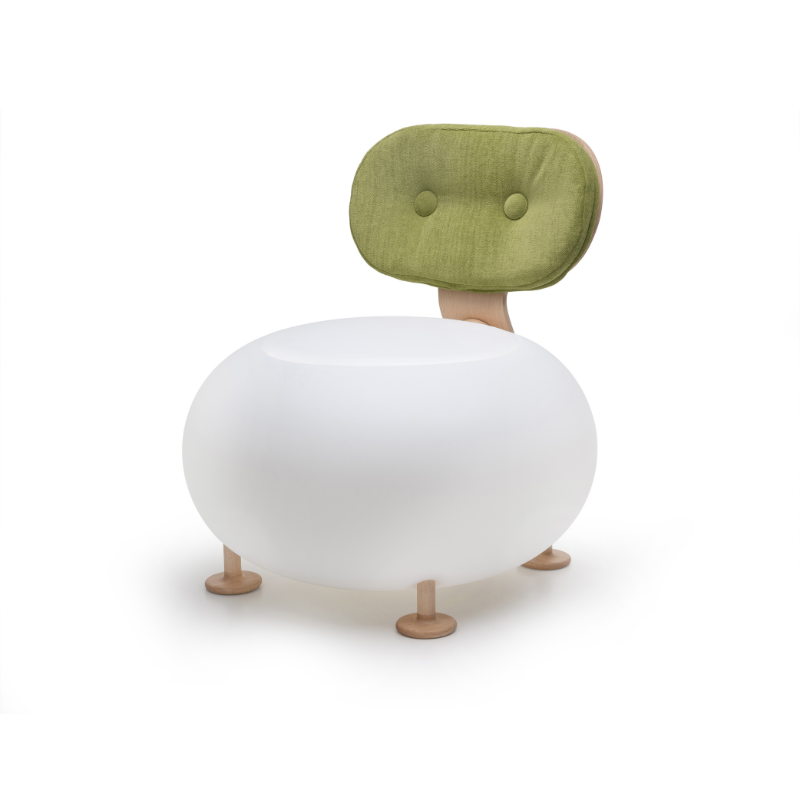 Candy chair with green backrest cushion