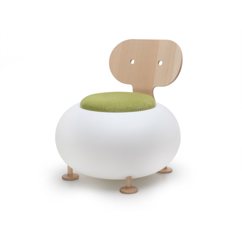 Candy chair with green seat cushion