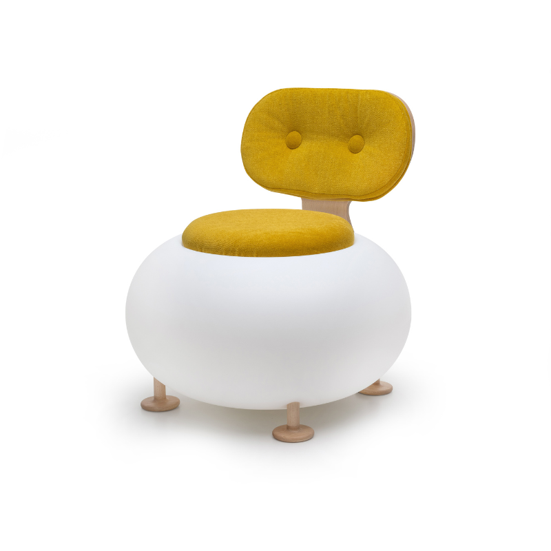 Candy chair with yellow cushions