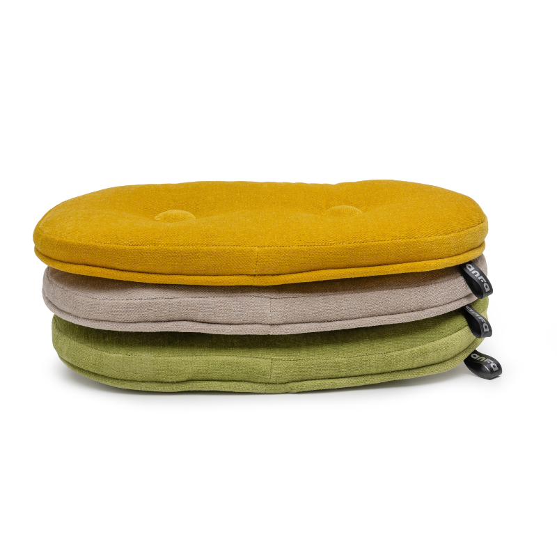 Backrest cushions in yellow, grey and green